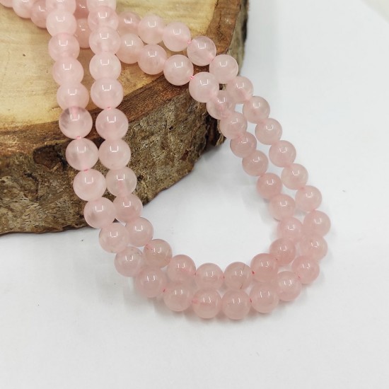 6 MM Küre Kesim Madagaskar Pembe Kuvars Doğal Taş Dizi ( 20 CM ) - KLCDZ1064