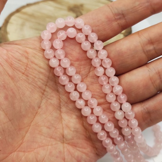 6 MM Küre Kesim Madagaskar Pembe Kuvars Doğal Taş Dizi ( 20 CM ) - KLCDZ1064